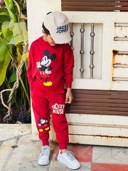 Napchief - Mickey Mouse Maroon Graphic Printed Sweatshirt And Joggers (Set of 2)