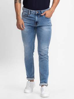 Spykar - Light Blue Cotton Regular Fit Narrow Length Jeans for Men (rover)