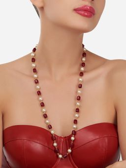 Zaveri Pearls - Maroon and White Beads Embellished Long Necklace-ZPFK12104