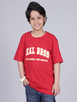 Cantabil - Boys Printed Red Half Sleeves Round Neck Casual T-Shirt