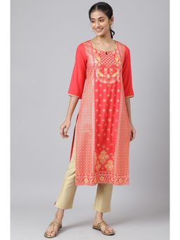 Aurelia - Red Floral Foil Print Ethnic Kurta