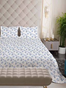NEELA HOME - 180 TC Blue Cotton Flat Bedsheet with 2 Pillow Covers