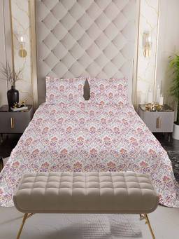 NEELA HOME - 180 TC Pink Cotton Flat Bedsheet with 2 Pillow Covers
