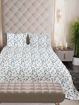 NEELA HOME - 200 TC Blue Cotton Flat Bedsheet with 2 Pillow Covers