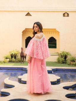 Ajiesh Oberoi - Diya Pink Top and Sharara with Bustier (Set of 3)