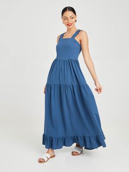 Styli - Blue Sleeveless Woven Tiered A-line Maxi Dress