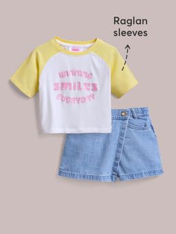 Hopscotch - Slogan Raglan Cotton Skorts with T-shirt