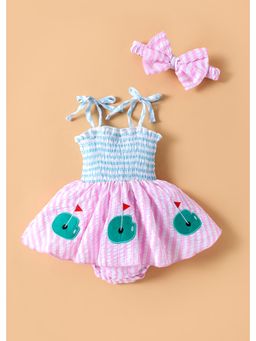 Hopscotch - Smocked Golf Course Onesie with Headband