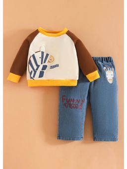 Hopscotch - Zebra Stripe Applique Sweatshirt & Jeans