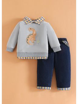 Hopscotch - Dinosaur Check Trim Sweatshirt & Jeans