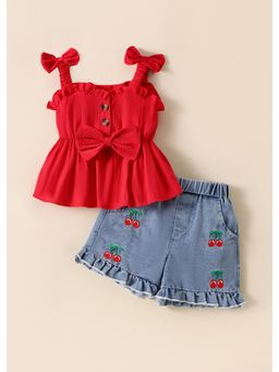 Hopscotch - Bow Applique Ruffled T-shirt and Pant