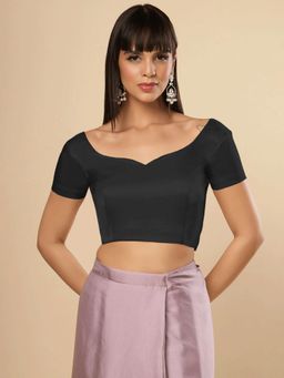 ONE MINUTE SAREE - Deira Black Satin Stretch Sweetheart Neck Short Sleeves Stitched Blouse