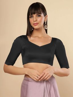 ONE MINUTE SAREE - Jules Black Satin Stretch Pentagon Neck Half Sleeve Stitched Saree Blouse