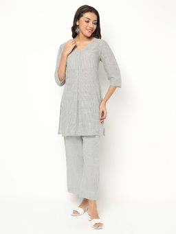 Barara Ethnic - Ashen Checked Kurta (Set of 2)