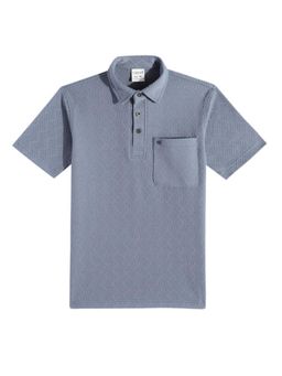 CAVIO - Boys Blue Cotton Regular Fit Half Sleeves Textured Polo T-Shirt