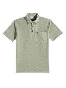 CAVIO - Boys Green Cotton Regular Fit Half Sleeves Textured Polo T-Shirt