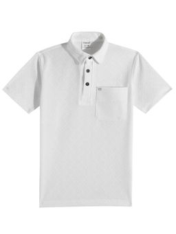 CAVIO - Boys White Cotton Regular Fit Half Sleeves Textured Polo T-Shirt