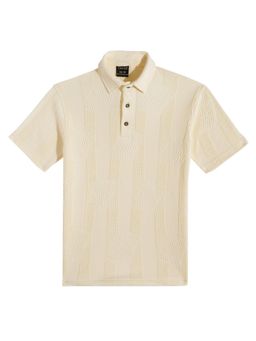 CAVIO - Boys Cream Regular Fit Half Sleeves Textured Polo T-Shirt