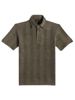 CAVIO - Boys Green Regular Fit Half Sleeves Textured Polo T-Shirt