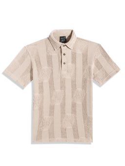 CAVIO - Boys Khaki Regular Fit Half Sleeves Textured Polo T-Shirt