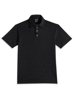 CAVIO - Boys Black Regular Fit Half Sleeves Textured Polo T-Shirt
