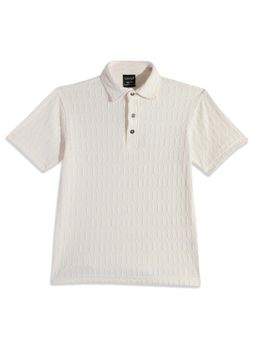 CAVIO - Boys Cream Regular Fit Half Sleeves Textured Polo T-Shirt