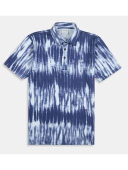 CAVIO - Boys Blue Cotton Regular Fit Half Sleeves Tie & Dye Polo T-Shirt