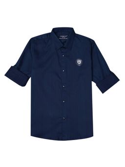 CHARCHIT - Boys Navy Blue Regular Fit Textured Full Sleeves Casual Shirt