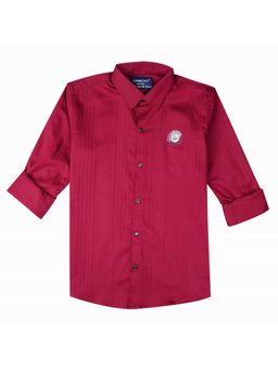 CHARCHIT - Boys Red Regular Fit Textured Full Sleeves Casual Shirt