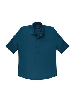CHARCHIT - Boys Teal Regular Fit Plain Full Sleeves Casual Shirt
