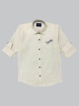 CAVIO - Boys Cream Cotton Regular Fit Plain Full Sleeves Casual Shirt