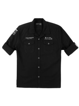 CAVIO - Boys Black Cotton Regular Fit Plain Full Sleeves Casual Shirt