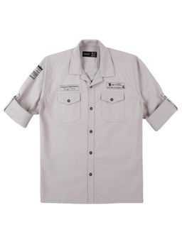 CAVIO - Boys Grey Cotton Regular Fit Plain Full Sleeves Casual Shirt