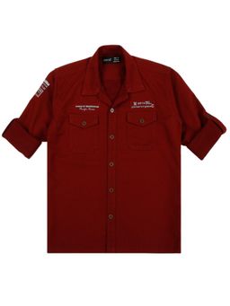 CAVIO - Boys Maroon Cotton Regular Fit Plain Full Sleeves Casual Shirt