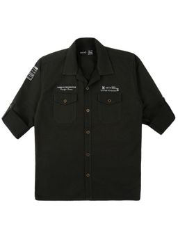 CAVIO - Boys Olive Cotton Regular Fit Plain Full Sleeves Casual Shirt