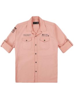 CAVIO - Boys Pink Cotton Regular Fit Plain Full Sleeves Casual Shirt