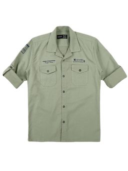 CAVIO - Boys Green Cotton Regular Fit Plain Full Sleeves Casual Shirt