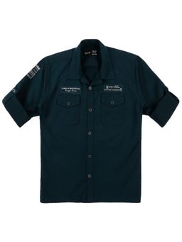 CAVIO - Boys Green Cotton Regular Fit Plain Full Sleeves Casual Shirt