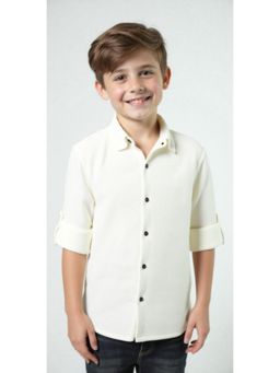 CAVIO - Boys Cream Regular Fit Plain Textured Full Sleeves Casual Shirt