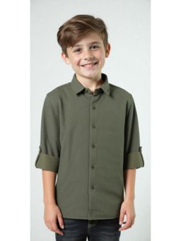 CAVIO - Boys Green Regular Fit Plain Textured Full Sleeves Casual Shirt