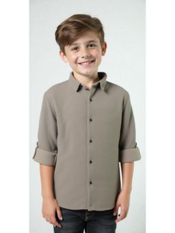 CAVIO - Boys Grey Regular Fit Plain Textured Full Sleeves Casual Shirt