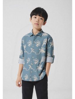 CAVIO - Boys Dark Grey Cotton Regular Fit Floral Printed Full Sleeves Casual Shirt
