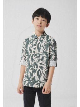 CAVIO - Boys Green Cotton Regular Fit Floral Printed Full Sleeves Casual Shirt