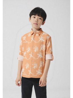 CAVIO - Boys Orange Cotton Regular Fit Floral Printed Full Sleeves Casual Shirt