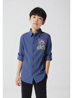 CAVIO - Boys Blue Regular Fit Screen Printed Full Sleeves Solid Casual Shirt