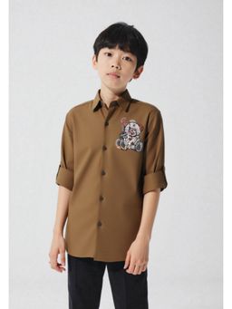 CAVIO - Boys Brown Regular Fit Screen Printed Full Sleeves Solid Casual Shirt