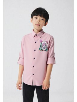 CAVIO - Boys Magenta Regular Fit Screen Printed Full Sleeves Solid Casual Shirt