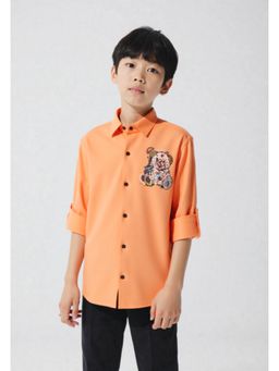 CAVIO - Boys Orange Regular Fit Screen Printed Full Sleeves Solid Casual Shirt