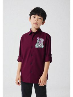 CAVIO - Boys Wine Regular Fit Screen Printed Full Sleeves Solid Casual Shirt