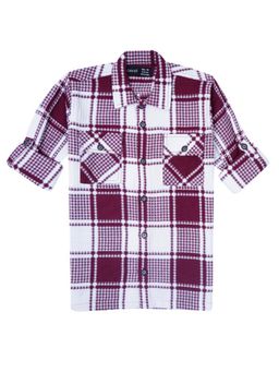 CAVIO - Boys Maroon Cotton Regular Fit Checks Full Sleeves Casual Shirt